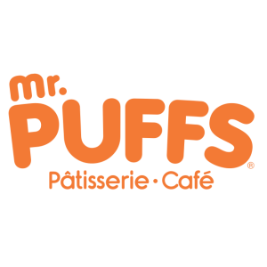mr puffs patisserie and cafe logo vector