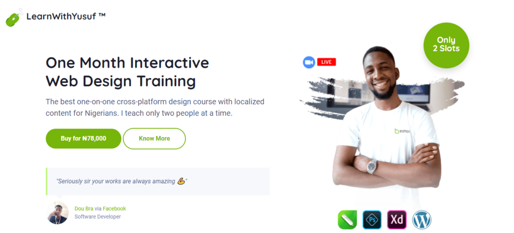 A Screenshot of Learn With Yusuf My Online Design Tutorial Landing Page