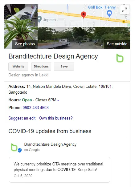 Screenshot of our Company Google My Business Page