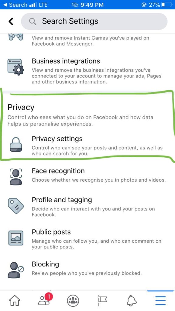 The Facebook Privacy Settings Screen iOS