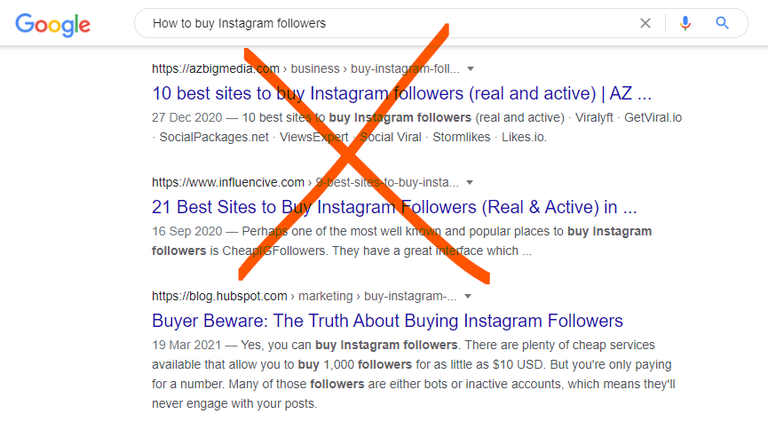 Google results for How to buy followers