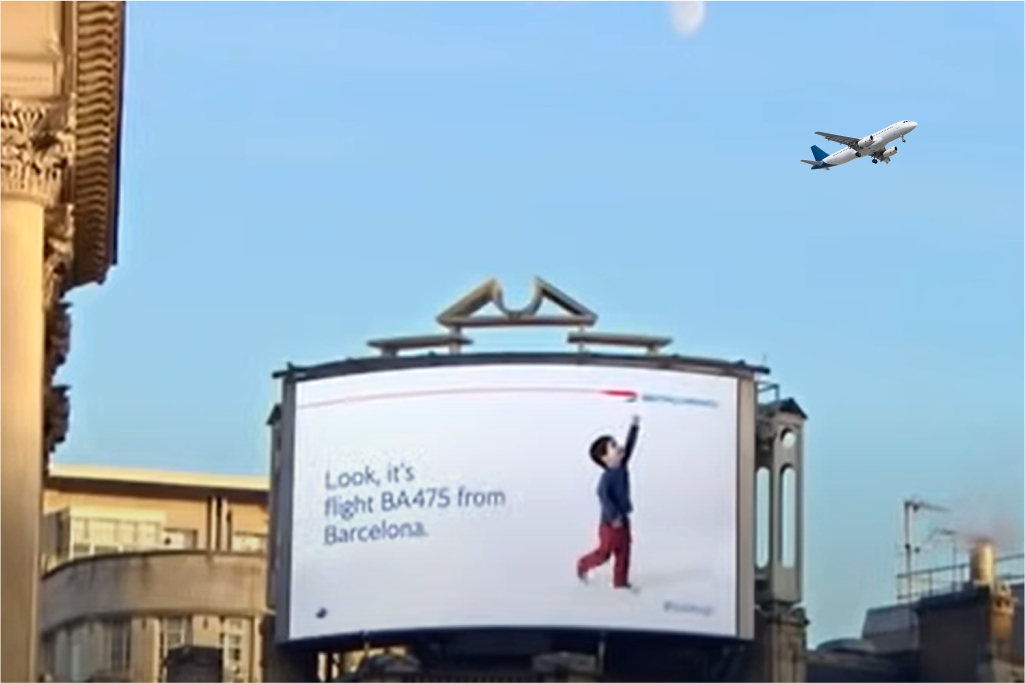 British Airways Billboard boy tracking airplane