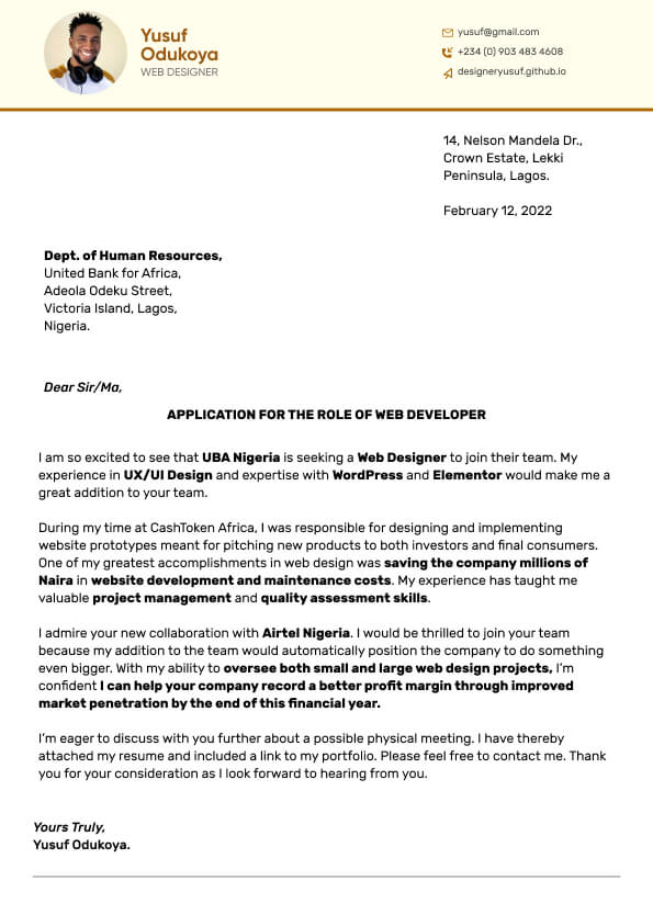 an application letter in nigeria