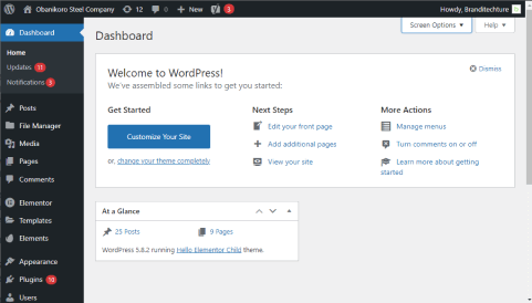 Welcome to your WordPress Admin. 